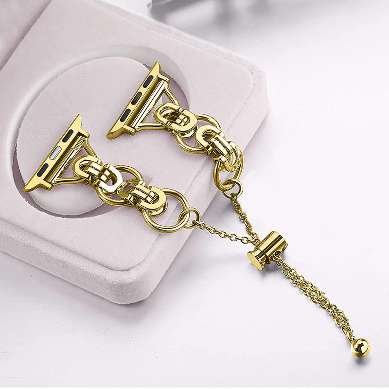 for Apple Watch Series 1 / 2 / 3 42mm / SE 44mm / SE (2022) 44mm / Series 4 / 5 / 6 44mm / Series 7 45mm / Series 8 45mm Stylish Hollow Out Smart Watch Band Stainless Steel Bracelet - Gold