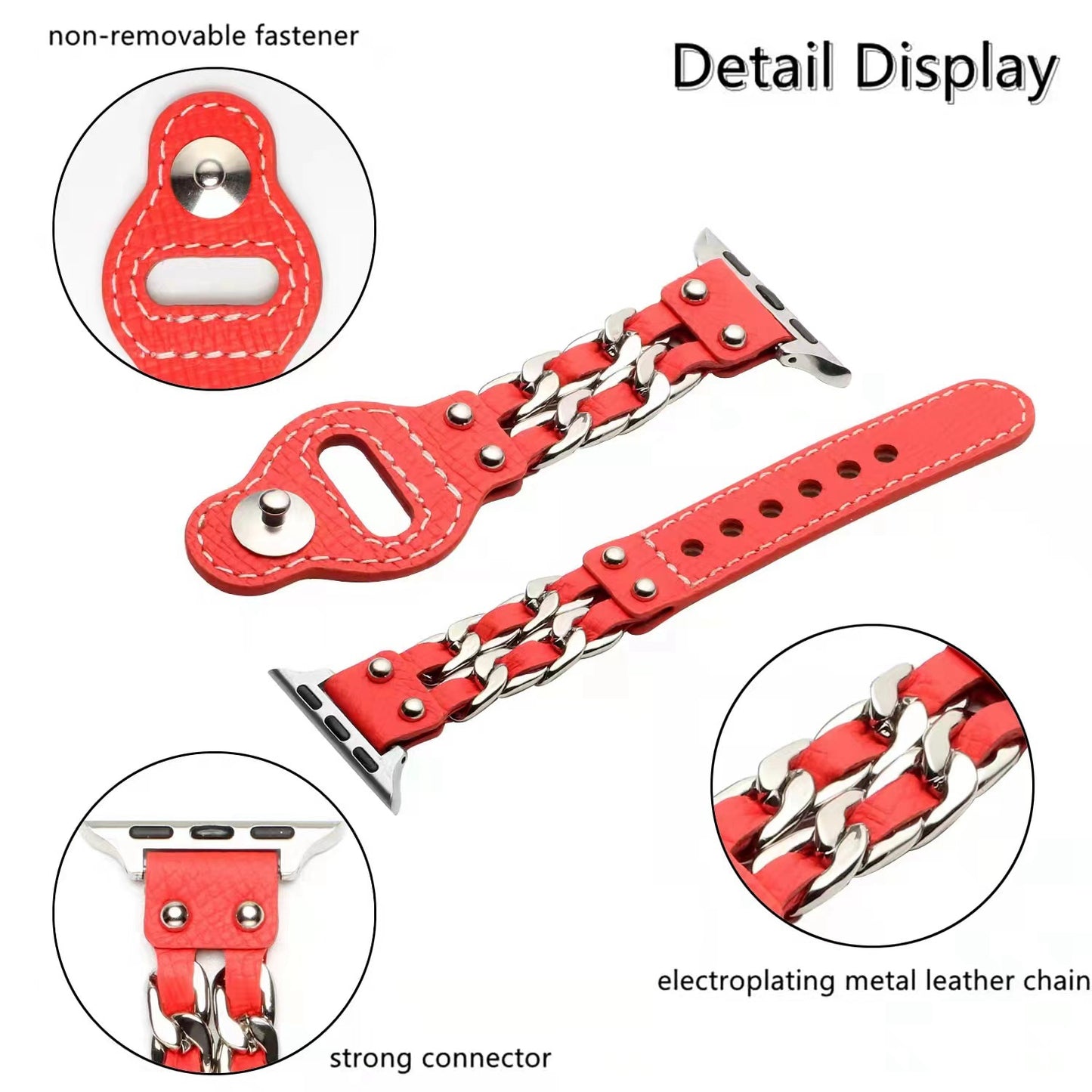 for Apple Watch Ultra 49mm / Series 8 45mm / Series 7 45mm / SE 44mm / SE (2022) 44mm / Series 4 / 5 / 6 44mm / Series 1 / 2 / 3 42mm Top Layer Cowhide Leather Metal Chain Watch Band Wrist Strap - Pink