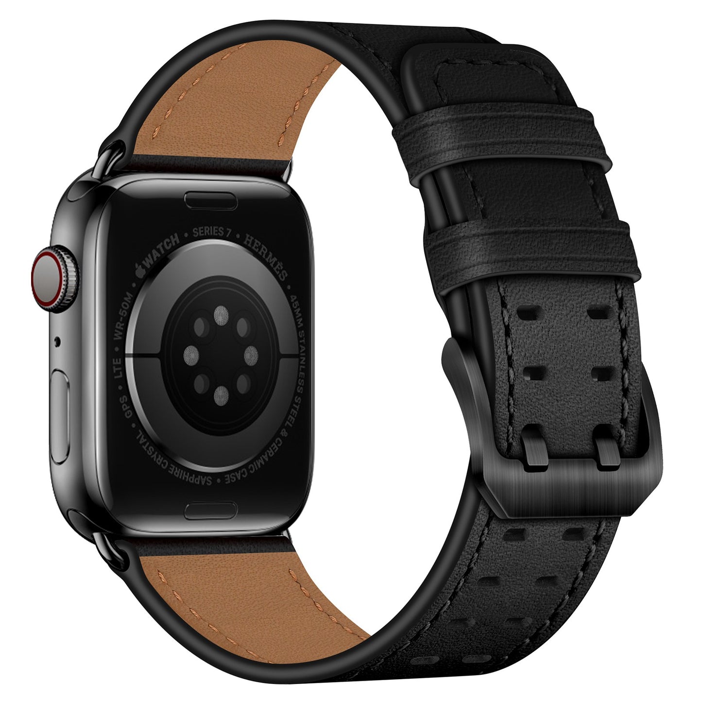 for Apple Watch Series 8 41mm / Series 7 41mm / Series 6 / 5 / 4 / SE / SE(2022) 40mm / Series 3 / 2 / 1 38mm Watch Band Genuine Leather Strap with Stainless Steel Buckle Clasp - Black
