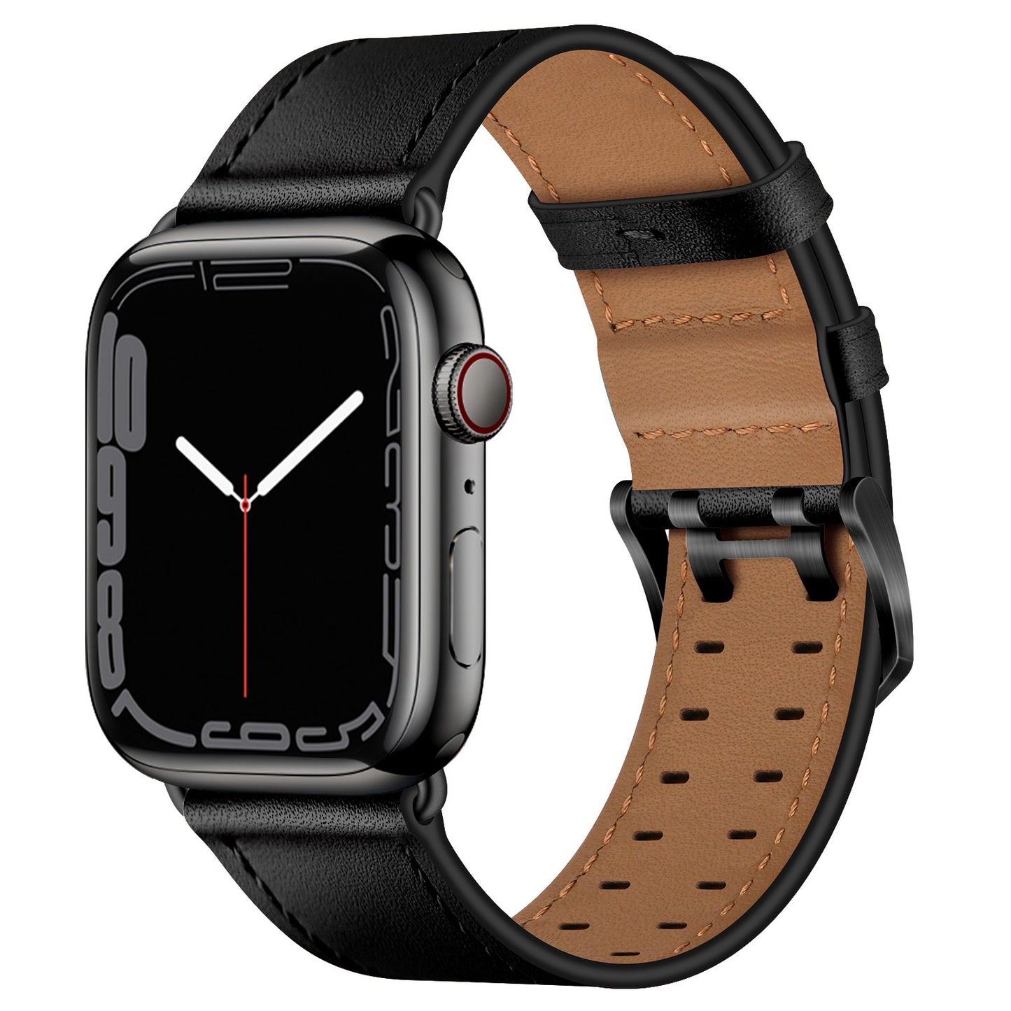 for Apple Watch Series 8 41mm / Series 7 41mm / Series 6 / 5 / 4 / SE / SE(2022) 40mm / Series 3 / 2 / 1 38mm Watch Band Genuine Leather Strap with Stainless Steel Buckle Clasp - Black