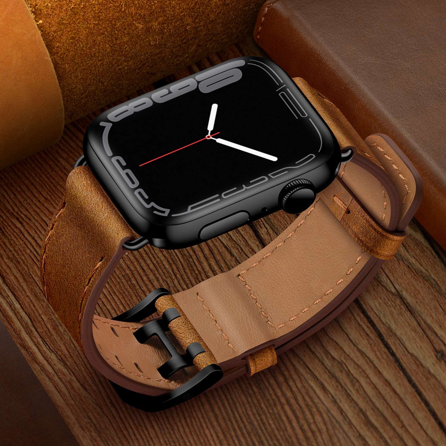 for Apple Watch Series 8 41mm / Series 7 41mm / Series 6 / 5 / 4 / SE / SE(2022) 40mm / Series 3 / 2 / 1 38mm Watch Band Genuine Leather Strap with Stainless Steel Buckle Clasp - Red Brown