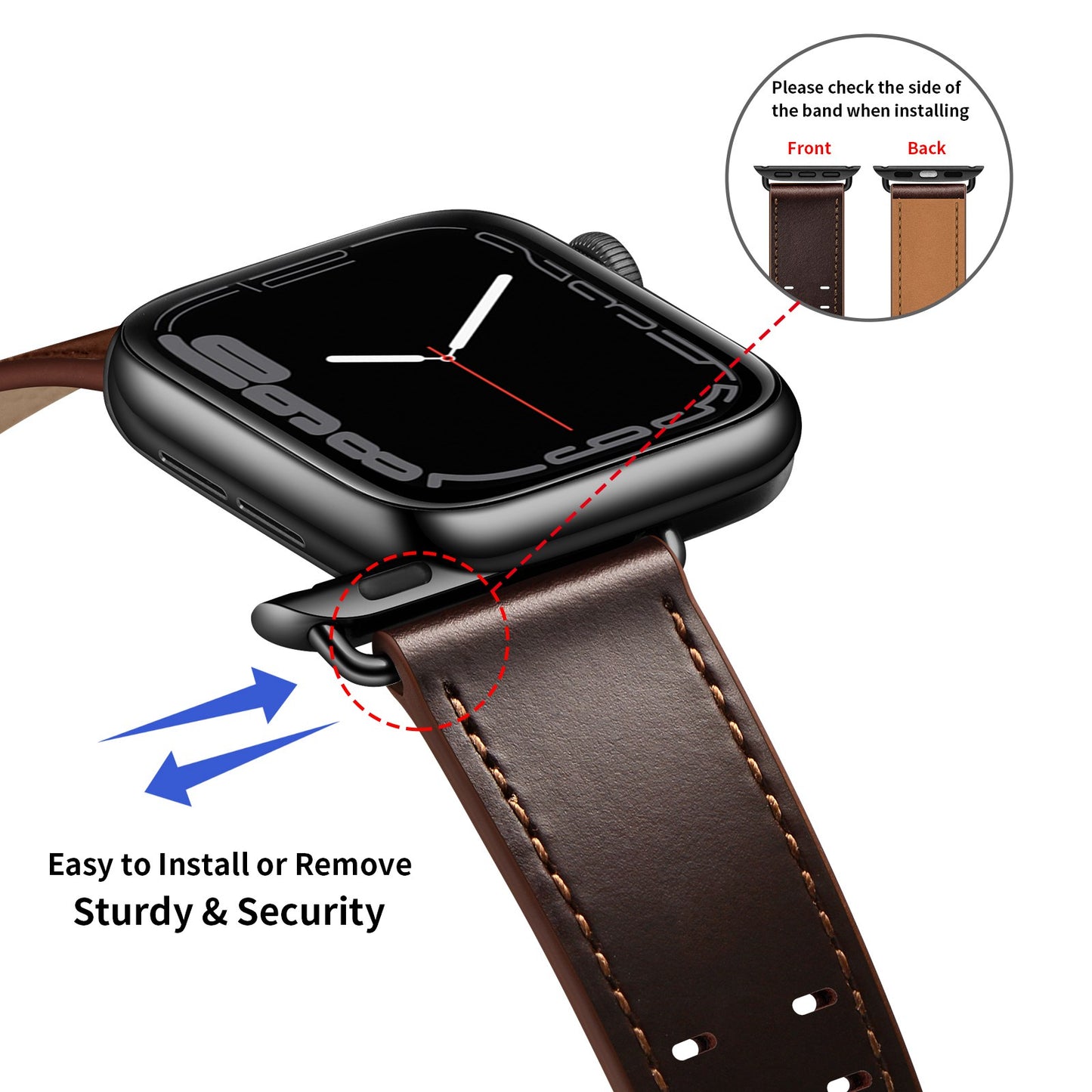 for Apple Watch Series 8 41mm / Series 7 41mm / Series 6 / 5 / 4 / SE / SE(2022) 40mm / Series 3 / 2 / 1 38mm Watch Band Genuine Leather Strap with Stainless Steel Buckle Clasp - Dark Brown