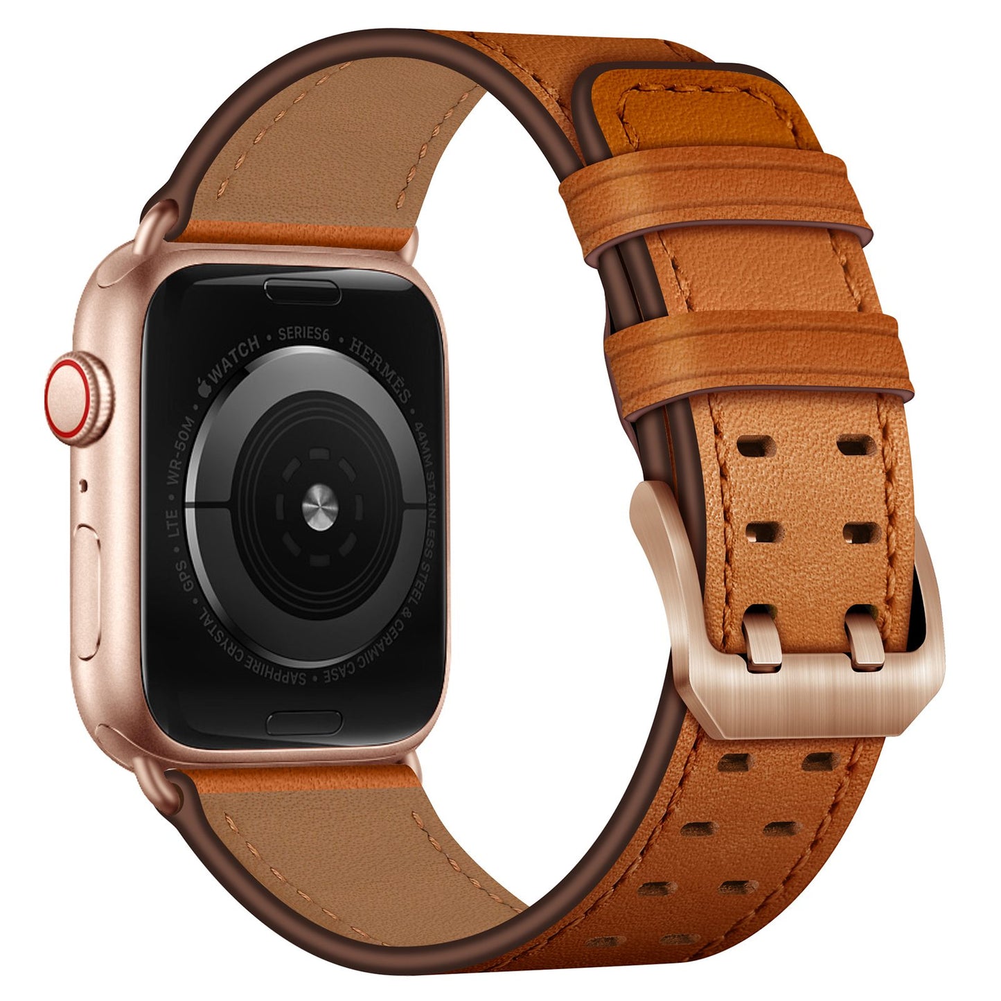 for Apple Watch Series 8 41mm / Series 7 41mm / Series 6 / 5 / 4 / SE / SE(2022) 40mm / Series 3 / 2 / 1 38mm Watch Band Genuine Leather Strap with Stainless Steel Buckle Clasp - Brown / Rose Gold Buckle