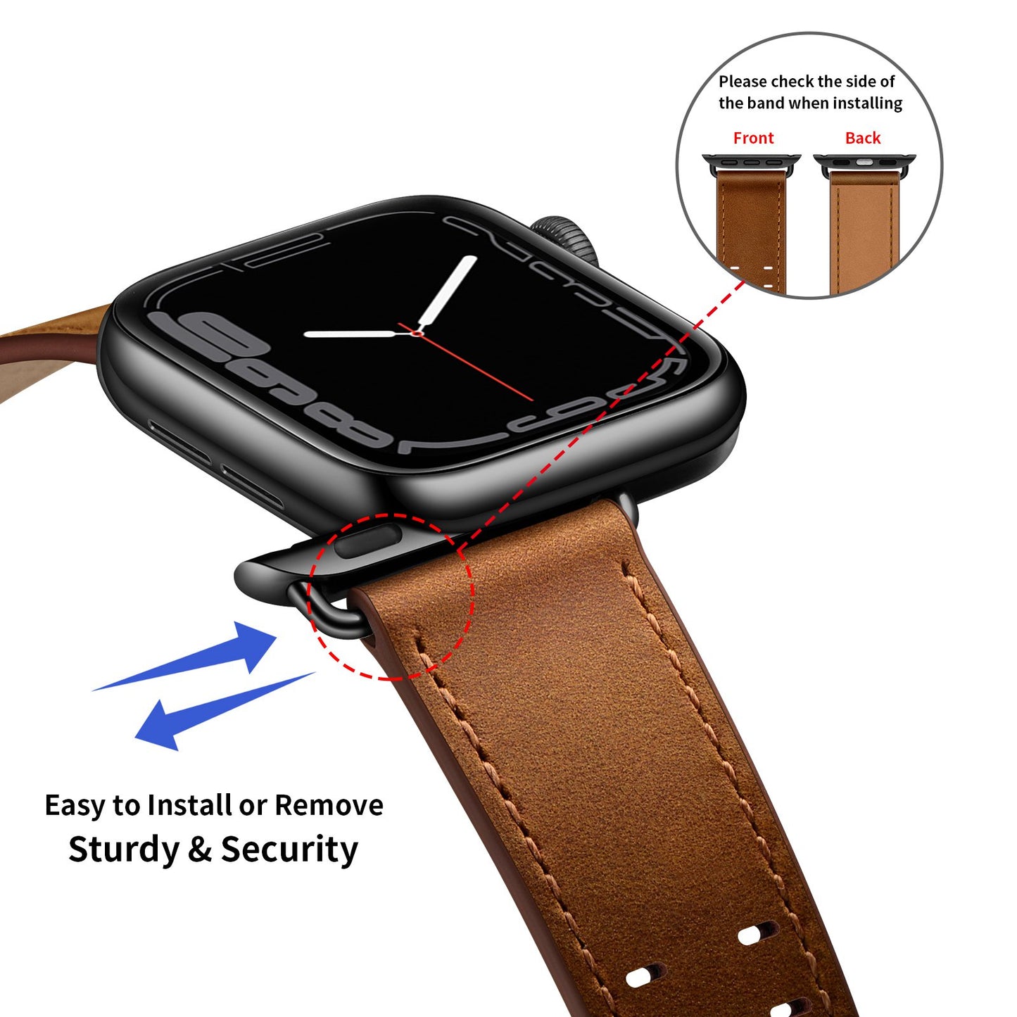 for Apple Watch Ultra 49mm / Series 8 45mm / Series 7 45mm / Series 6 / 5 / 4 / SE 44mm / SE (2022) 44mm / SE 44mm / Series 3 / 2 / 1 42mm Genuine Leather Watch Band Quick Release Strap Replacement - Red Brown