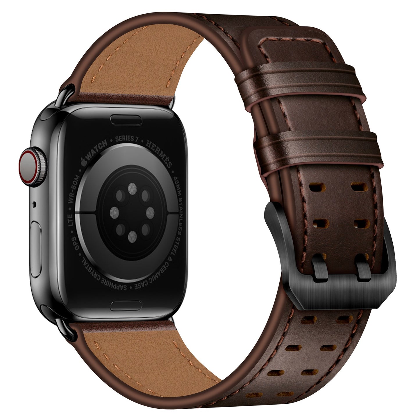 for Apple Watch Ultra 49mm / Series 8 45mm / Series 7 45mm / Series 6 / 5 / 4 / SE 44mm / SE (2022) 44mm / SE 44mm / Series 3 / 2 / 1 42mm Genuine Leather Watch Band Quick Release Strap Replacement - Dark Brown