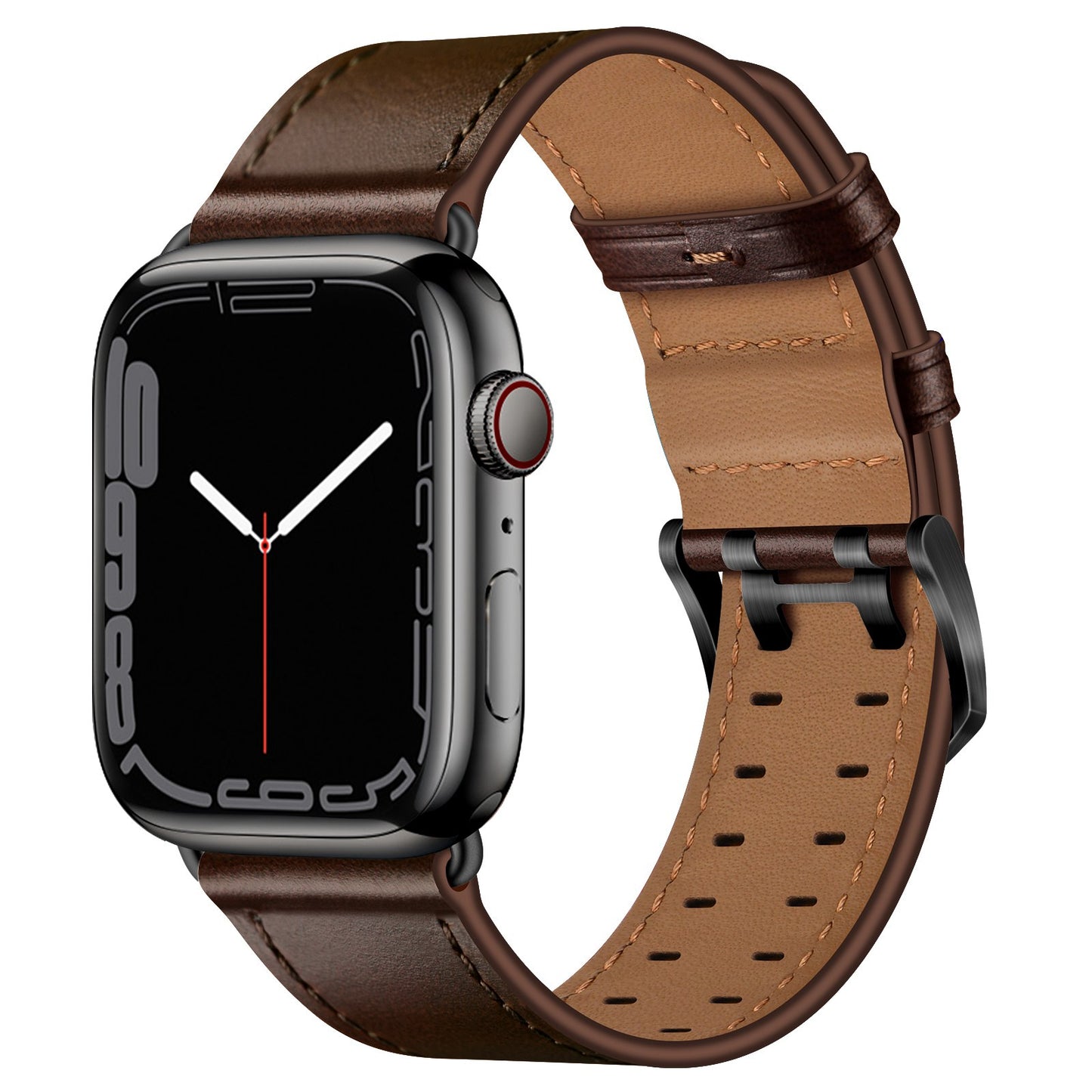 for Apple Watch Ultra 49mm / Series 8 45mm / Series 7 45mm / Series 6 / 5 / 4 / SE 44mm / SE (2022) 44mm / SE 44mm / Series 3 / 2 / 1 42mm Genuine Leather Watch Band Quick Release Strap Replacement - Dark Brown