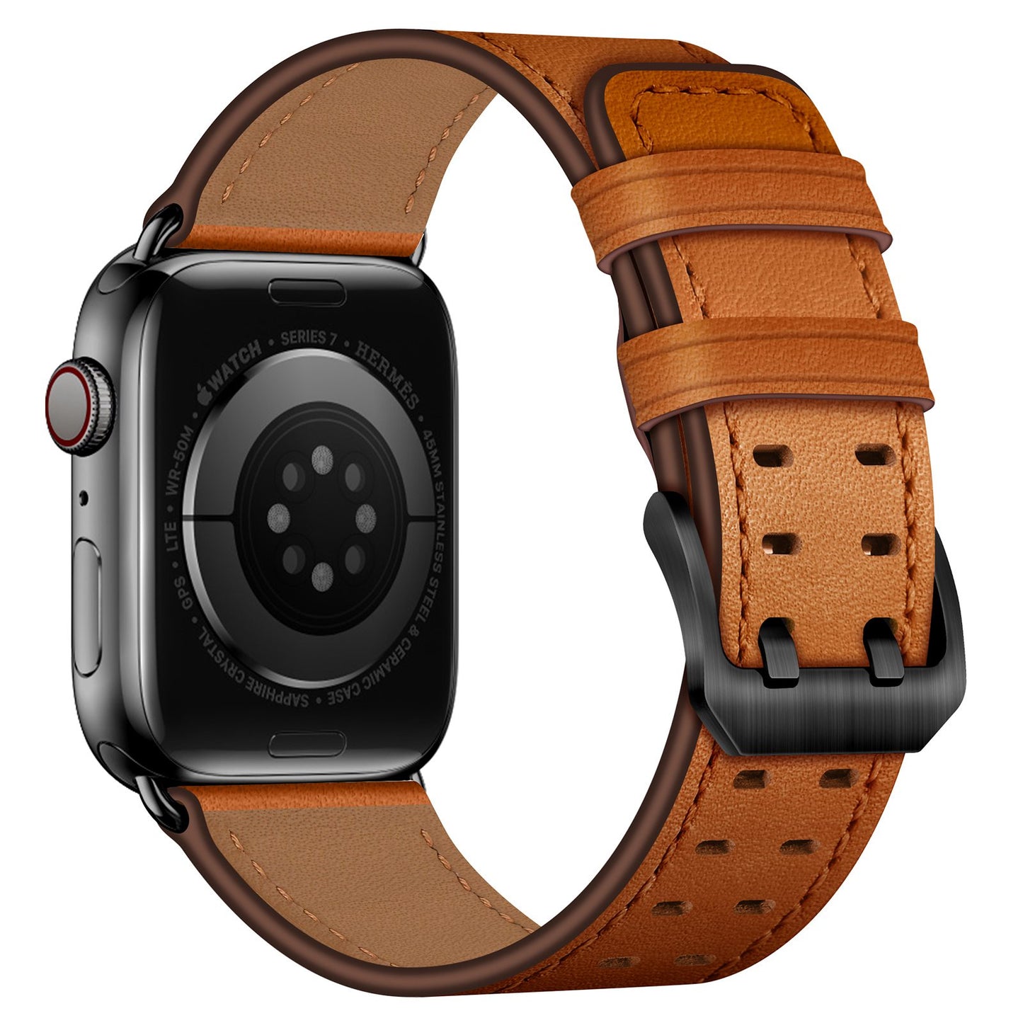 for Apple Watch Ultra 49mm / Series 8 45mm / Series 7 45mm / Series 6 / 5 / 4 / SE 44mm / SE (2022) 44mm / SE 44mm / Series 3 / 2 / 1 42mm Genuine Leather Watch Band Quick Release Strap Replacement - Brown / Black Buckle