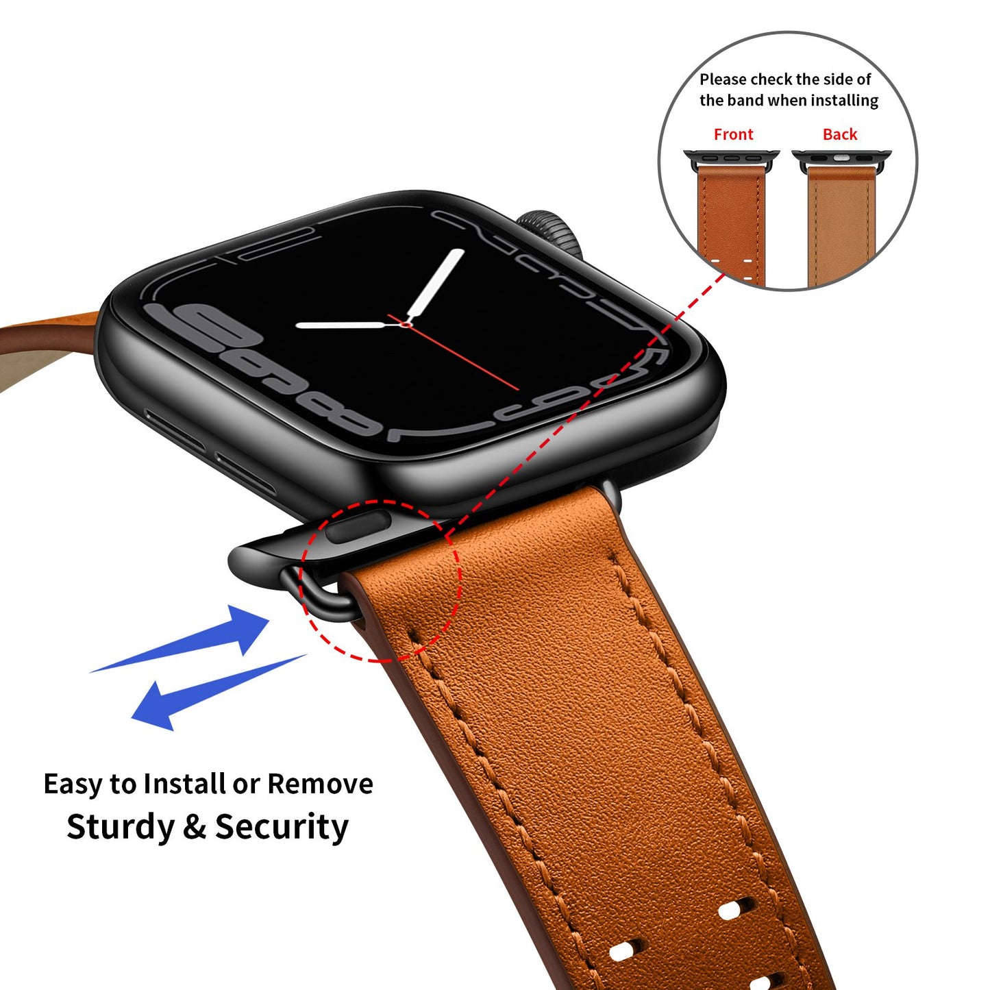 for Apple Watch Ultra 49mm / Series 8 45mm / Series 7 45mm / Series 6 / 5 / 4 / SE 44mm / SE (2022) 44mm / SE 44mm / Series 3 / 2 / 1 42mm Genuine Leather Watch Band Quick Release Strap Replacement - Brown / Black Buckle