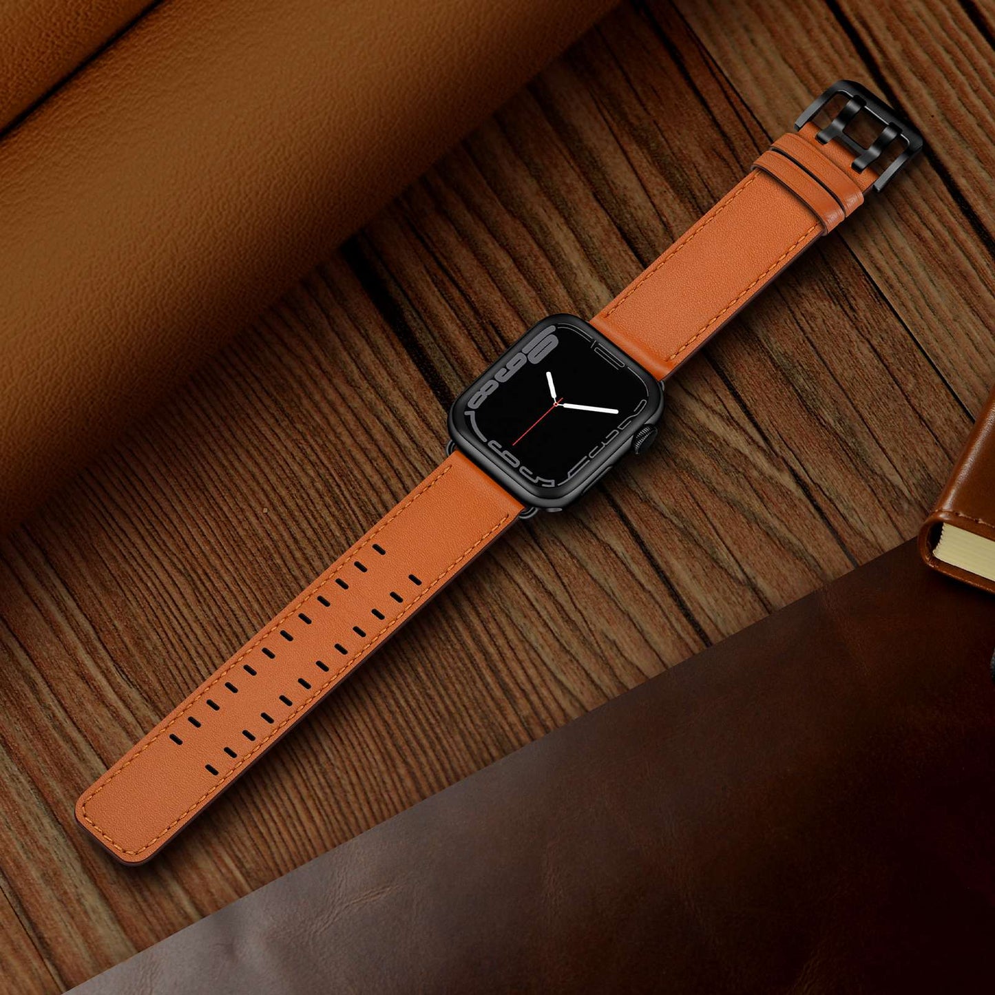 for Apple Watch Ultra 49mm / Series 8 45mm / Series 7 45mm / Series 6 / 5 / 4 / SE 44mm / SE (2022) 44mm / SE 44mm / Series 3 / 2 / 1 42mm Genuine Leather Watch Band Quick Release Strap Replacement - Brown / Black Buckle