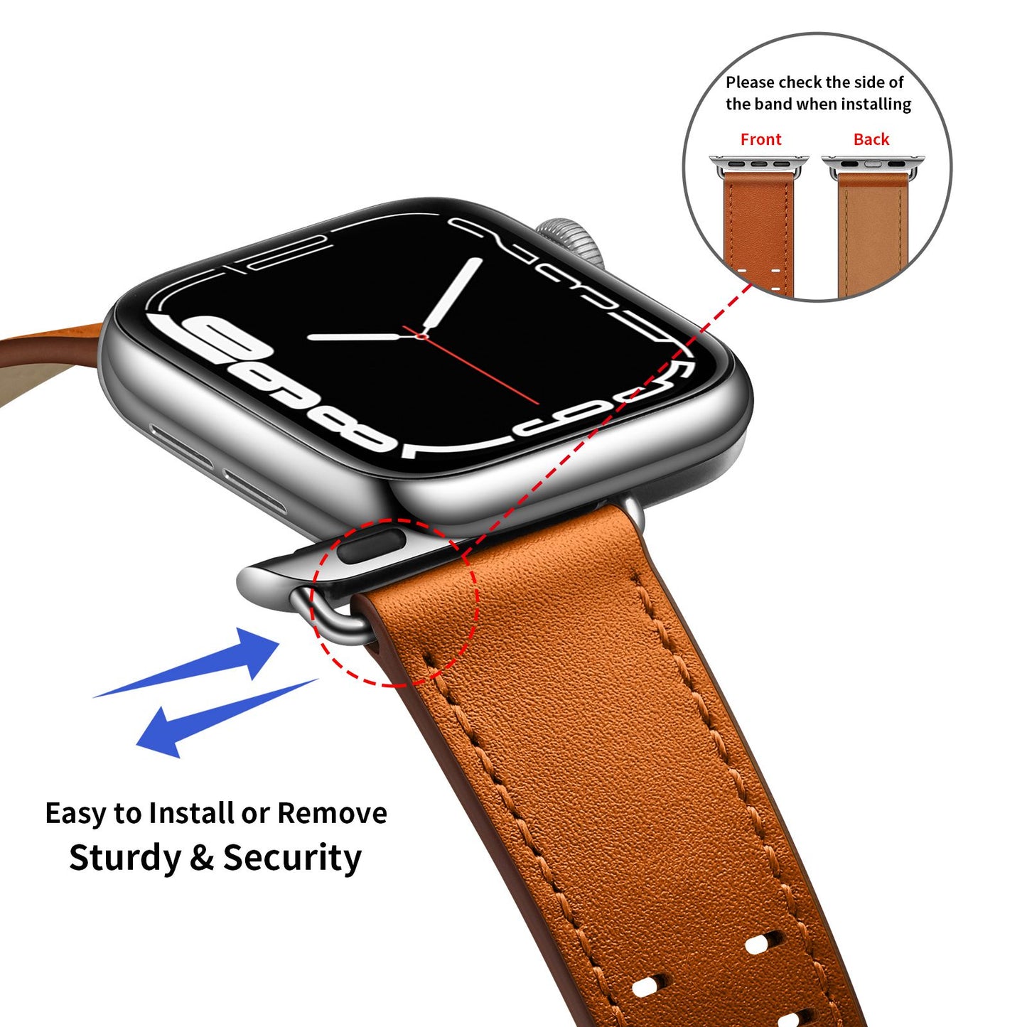 for Apple Watch Ultra 49mm / Series 8 45mm / Series 7 45mm / Series 6 / 5 / 4 / SE 44mm / SE (2022) 44mm / SE 44mm / Series 3 / 2 / 1 42mm Genuine Leather Watch Band Quick Release Strap Replacement - Brown / Silver Buckle
