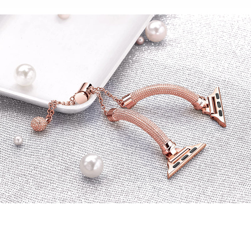 for Apple Watch Ultra 49mm / Series 8 45mm / 7 45mm / SE / SE (2022) 44mm / 4 / 5 / 6 44mm / 3 / 2 / 1 42mm Stylish Durable Bracelet Metal Smart Watch Band Wrist Strap Replacement - Rose Gold