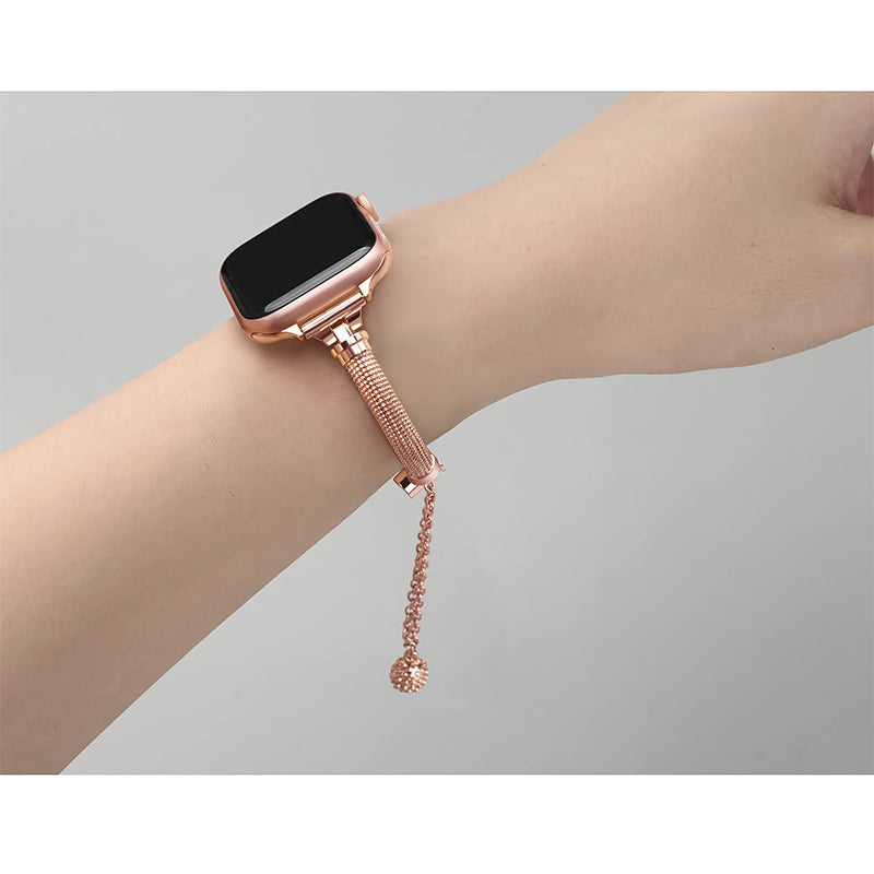 for Apple Watch Ultra 49mm / Series 8 45mm / 7 45mm / SE / SE (2022) 44mm / 4 / 5 / 6 44mm / 3 / 2 / 1 42mm Stylish Durable Bracelet Metal Smart Watch Band Wrist Strap Replacement - Rose Gold