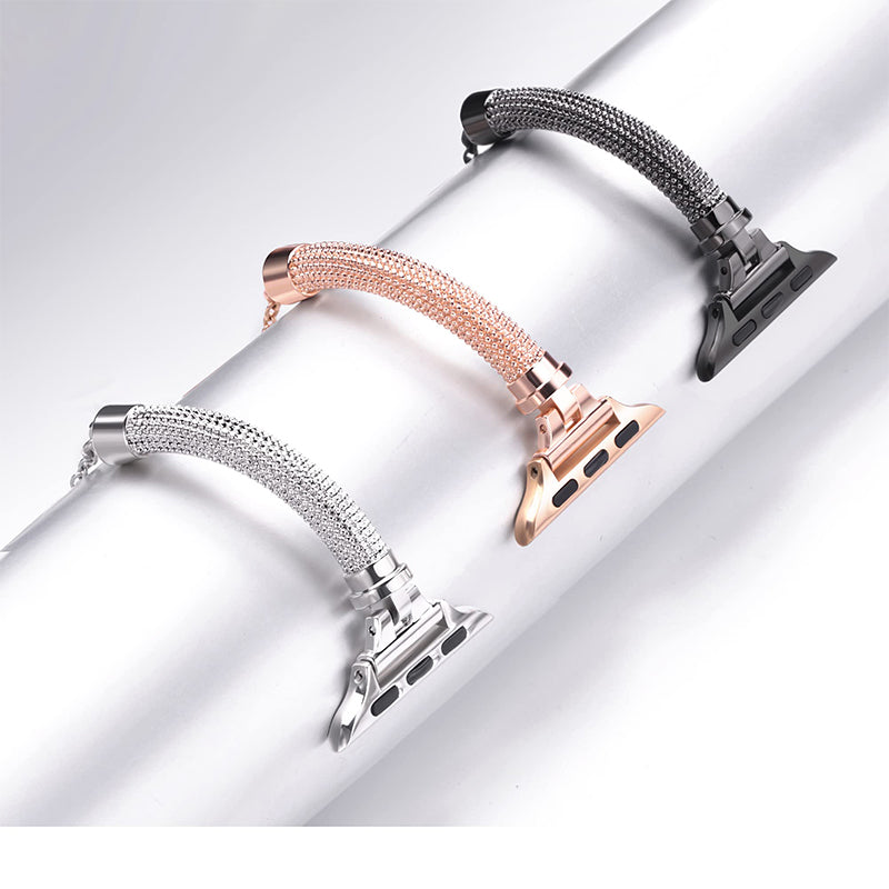 for Apple Watch Ultra 49mm / Series 8 45mm / 7 45mm / SE / SE (2022) 44mm / 4 / 5 / 6 44mm / 3 / 2 / 1 42mm Stylish Durable Bracelet Metal Smart Watch Band Wrist Strap Replacement - Rose Gold