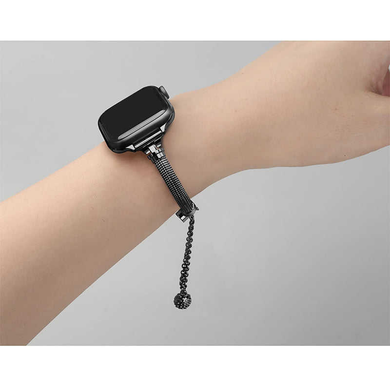 for Apple Watch Ultra 49mm / Series 8 45mm / 7 45mm / SE / SE (2022) 44mm / 4 / 5 / 6 44mm / 3 / 2 / 1 42mm Stylish Durable Bracelet Metal Smart Watch Band Wrist Strap Replacement - Black