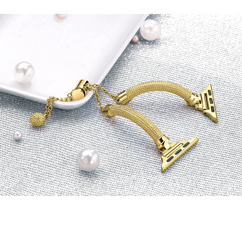 for Apple Watch Ultra 49mm / Series 8 45mm / 7 45mm / SE / SE (2022) 44mm / 4 / 5 / 6 44mm / 3 / 2 / 1 42mm Stylish Durable Bracelet Metal Smart Watch Band Wrist Strap Replacement - Gold