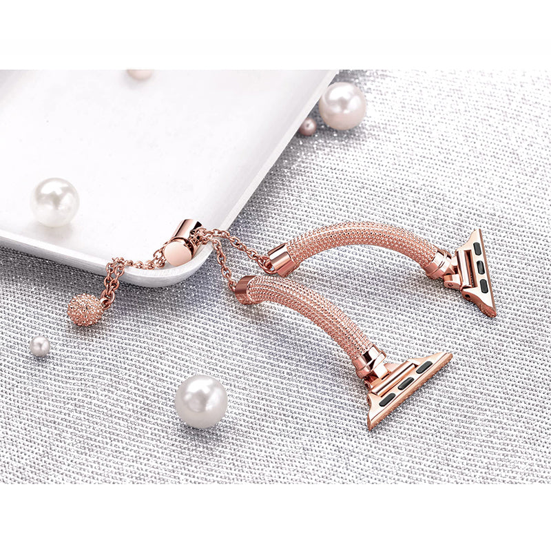 for Apple Watch Series 8 41mm / Series 7 41mm / SE / 4 / 5 / 6 40mm / 3 / 2 / 1 38mm Metal Smart Watch Band Bracelet Wear-resistant Durable Wrist Strap Replacement - Rose Gold