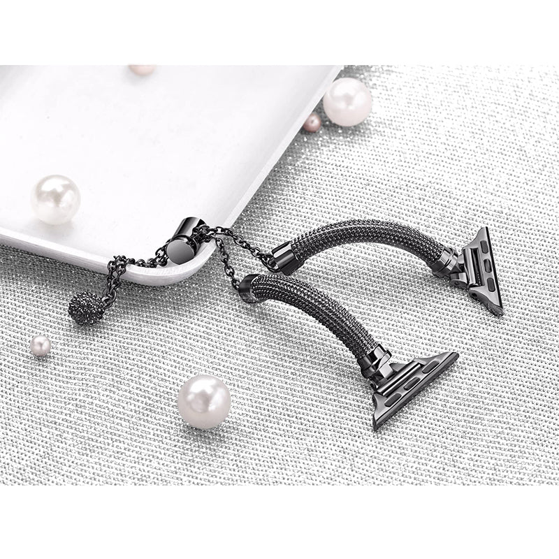 for Apple Watch Series 8 41mm / Series 7 41mm / SE / 4 / 5 / 6 40mm / 3 / 2 / 1 38mm Metal Smart Watch Band Bracelet Wear-resistant Durable Wrist Strap Replacement - Black