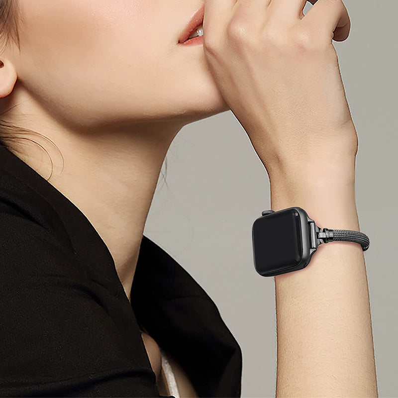 for Apple Watch Series 8 41mm / Series 7 41mm / SE / 4 / 5 / 6 40mm / 3 / 2 / 1 38mm Metal Smart Watch Band Bracelet Wear-resistant Durable Wrist Strap Replacement - Black