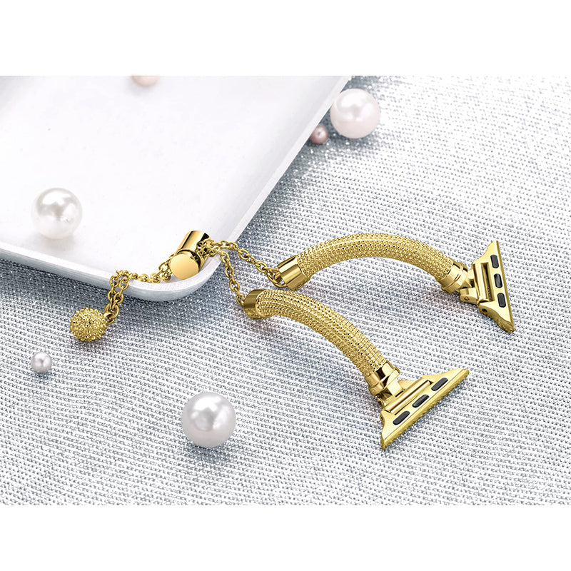 for Apple Watch Series 8 41mm / Series 7 41mm / SE / 4 / 5 / 6 40mm / 3 / 2 / 1 38mm Metal Smart Watch Band Bracelet Wear-resistant Durable Wrist Strap Replacement - Gold