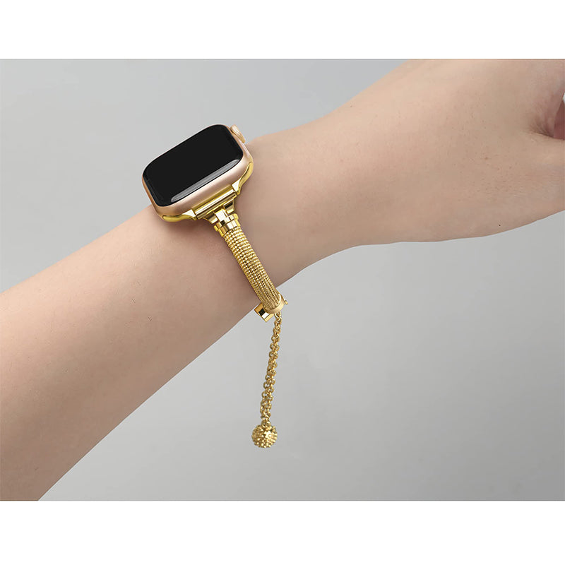 for Apple Watch Series 8 41mm / Series 7 41mm / SE / 4 / 5 / 6 40mm / 3 / 2 / 1 38mm Metal Smart Watch Band Bracelet Wear-resistant Durable Wrist Strap Replacement - Gold