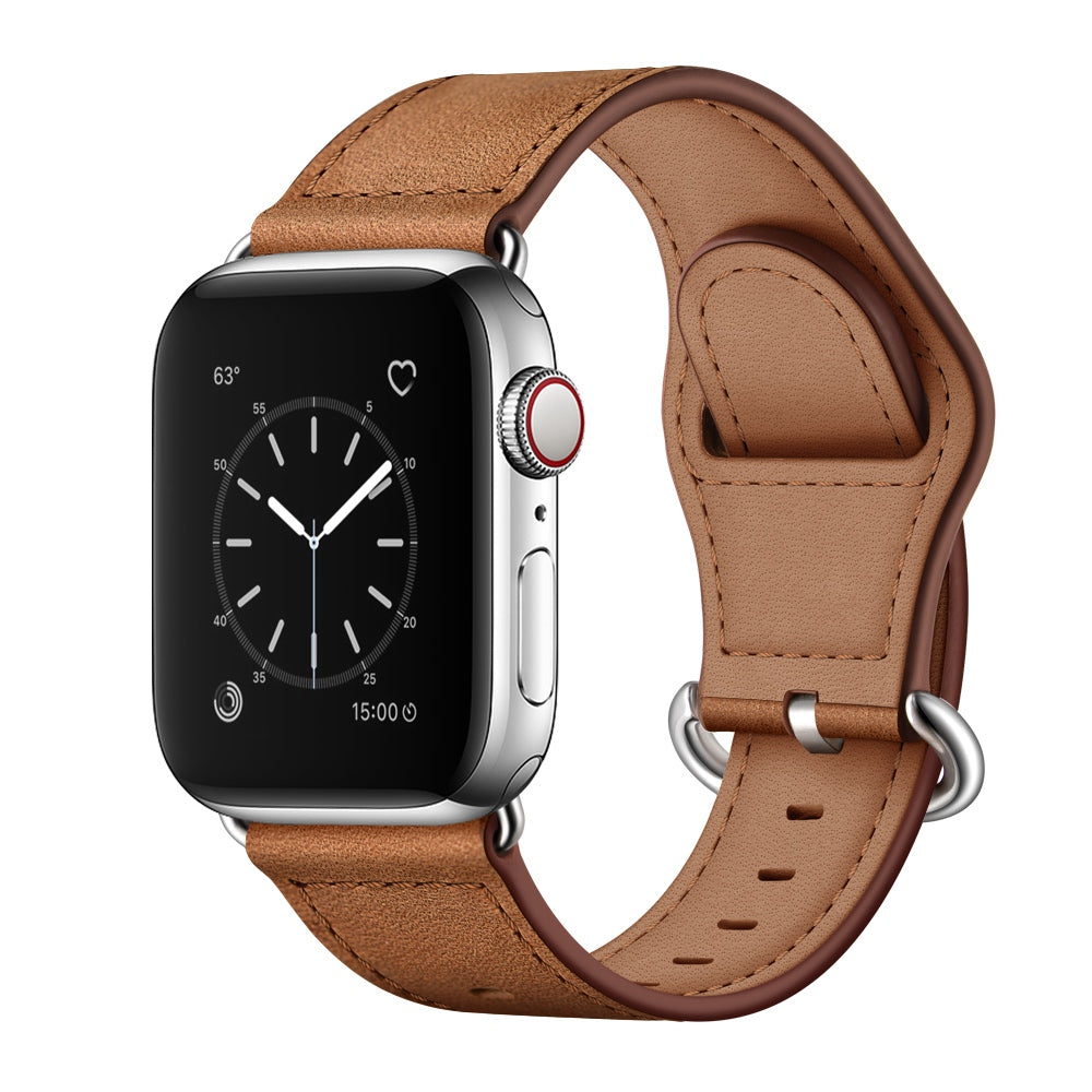 for Apple Watch Ultra 49mm / Series 8 45mm / 7 45mm / 6 / 5 / 4 / SE 44mm / SE (2022) 44mm / 3 / 2 / 1 42mm Textured Genuine Leather Watch Band Adjustable Wrist Strap Replacement - Brown / Crazy Horse Texture / Silver