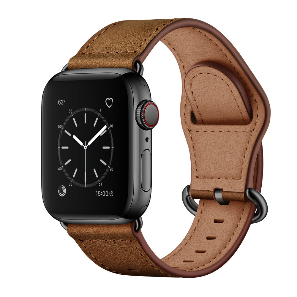 for Apple Watch Ultra 49mm / Series 8 45mm / 7 45mm / 6 / 5 / 4 / SE 44mm / SE (2022) 44mm / 3 / 2 / 1 42mm Textured Genuine Leather Watch Band Adjustable Wrist Strap Replacement - Dark Brown / Crazy Horse Texture / Black