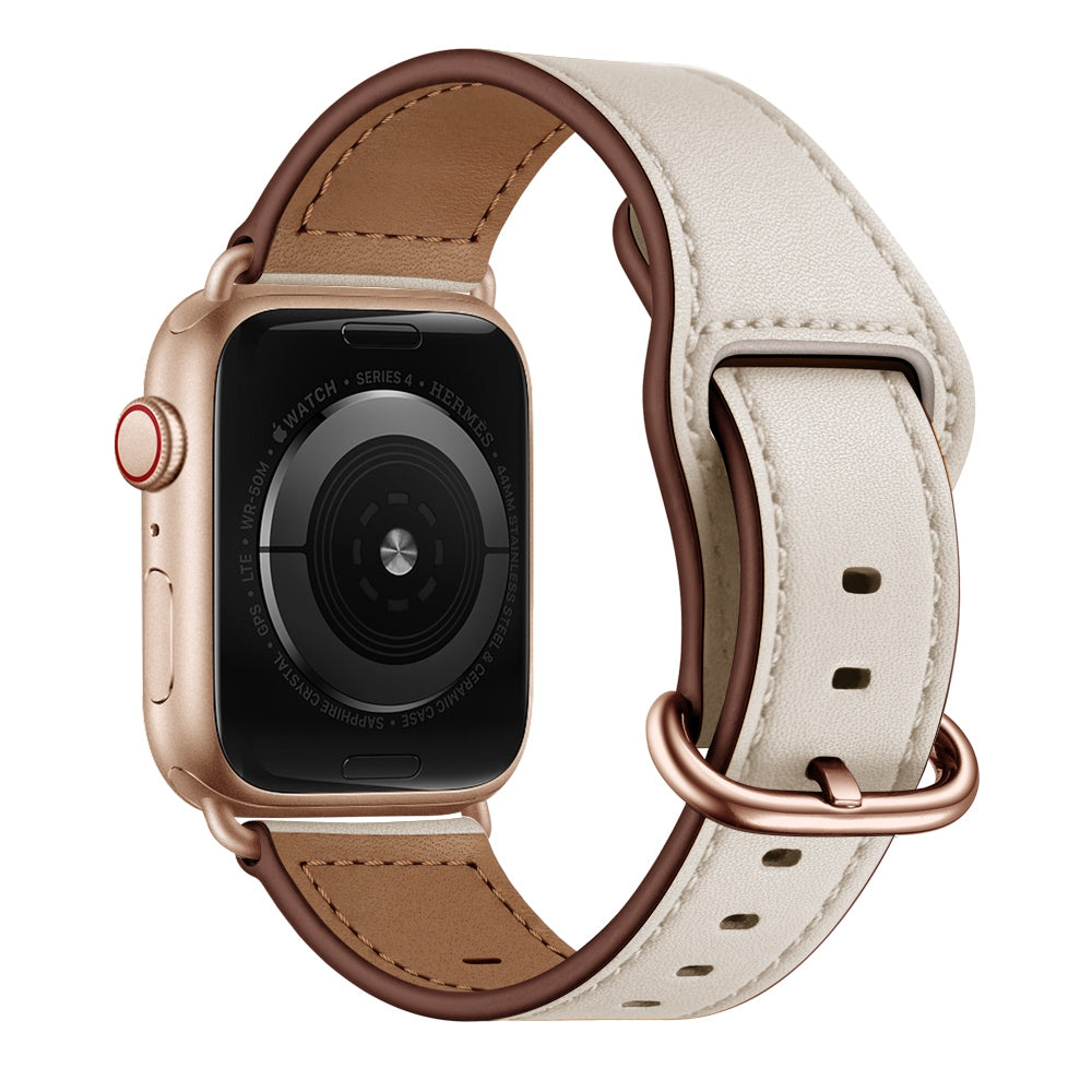 for Apple Watch Series 8 41mm / Series 7 41mm / 6 / 5 / 4 / SE / SE(2022) 40mm / 3 / 2 / 1 38mm Genuine Leather Watch Strap Replacement Wrist Band - Beige / Pin Texture / Rose Gold