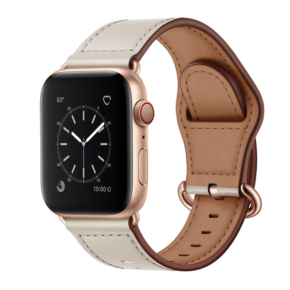 for Apple Watch Series 8 41mm / Series 7 41mm / 6 / 5 / 4 / SE / SE(2022) 40mm / 3 / 2 / 1 38mm Genuine Leather Watch Strap Replacement Wrist Band - Beige / Pin Texture / Rose Gold