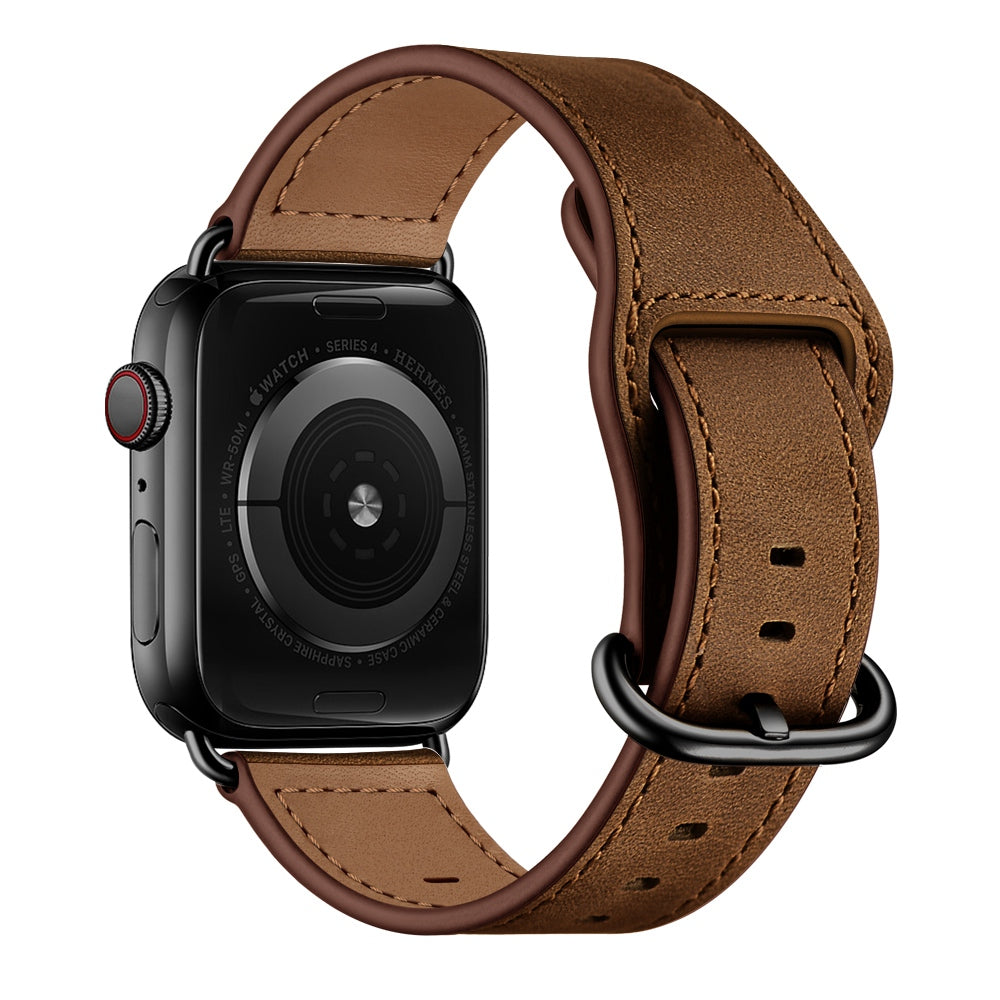 for Apple Watch Series 8 41mm / Series 7 41mm / 6 / 5 / 4 / SE / SE(2022) 40mm / 3 / 2 / 1 38mm Genuine Leather Watch Strap Replacement Wrist Band - Dark Brown / Crazy Horse Texture / Black