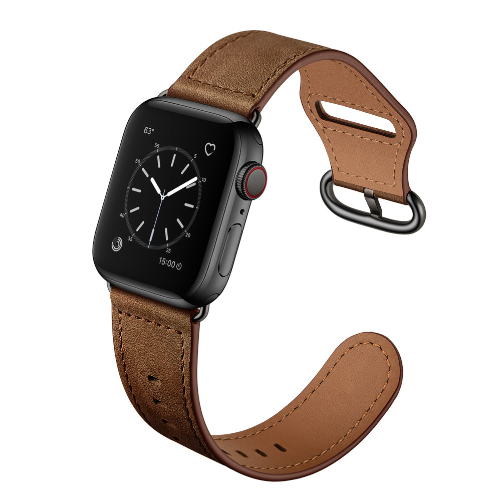 for Apple Watch Series 8 41mm / Series 7 41mm / 6 / 5 / 4 / SE / SE(2022) 40mm / 3 / 2 / 1 38mm Genuine Leather Watch Strap Replacement Wrist Band - Dark Brown / Crazy Horse Texture / Black