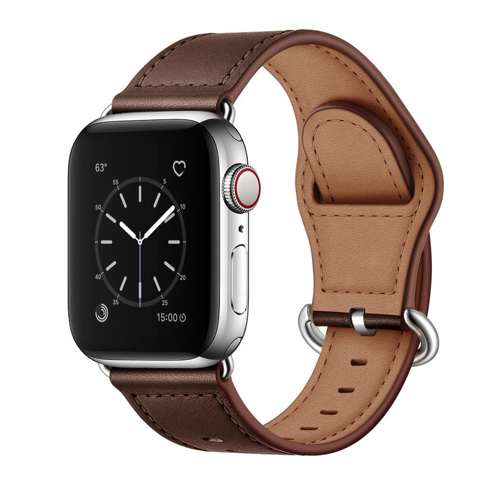 for Apple Watch Series 8 41mm / Series 7 41mm / 6 / 5 / 4 / SE / SE(2022) 40mm / 3 / 2 / 1 38mm Genuine Leather Watch Strap Replacement Wrist Band - Dark Brown / Pin Texture / Silver
