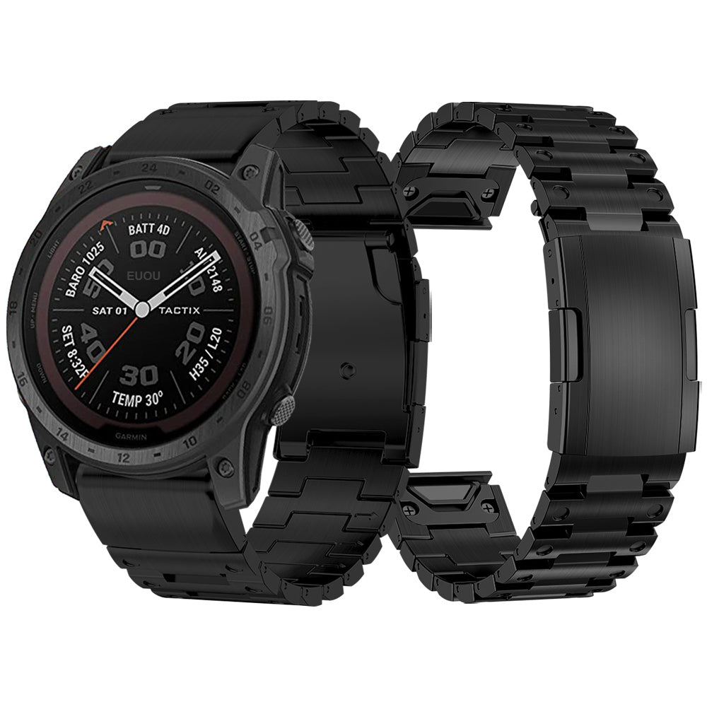for Garmin Fenix 7X / 7X Solar / Enduro / Coros Vertix 2 Quick Release Watch Strap Stainless Steel Watch Band 26mm Replacement Strap with Folding Clasp - Black