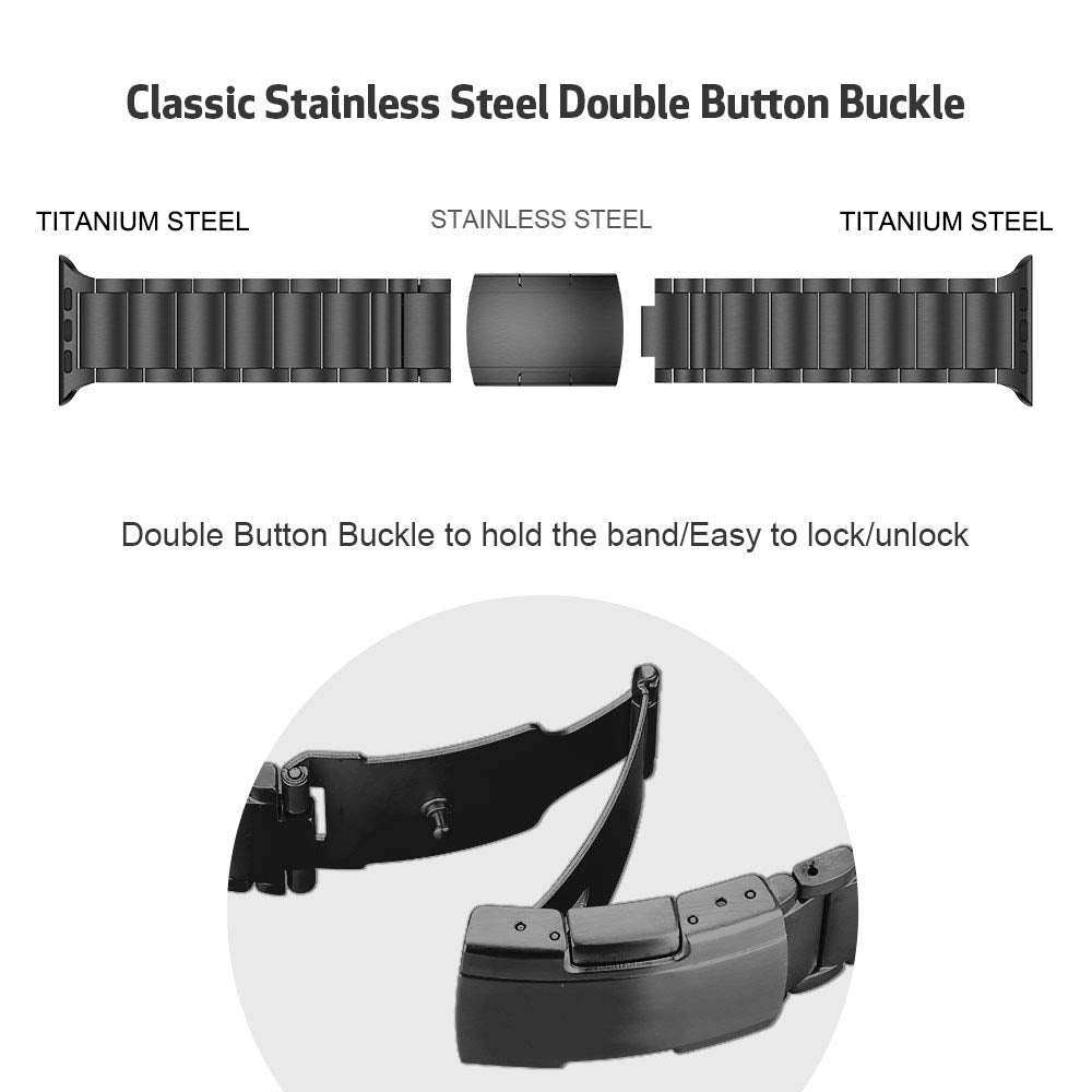 JLT For Apple Watch Ultra 49mm / Series 8 45mm / 7 45mm / SE 44mm / SE (2022) 44mm / Series 6 / 5 / 4 44mm / Series 3 / 2 / 1 42mm Replacement Watch Strap Titanium Steel Ultra-light Wristband - Black