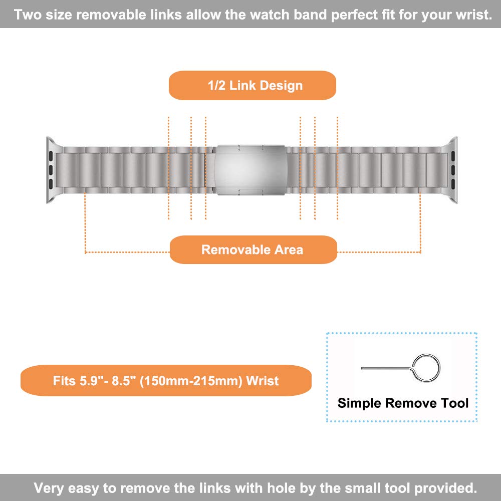 JLT For Apple Watch Ultra 49mm / Series 8 45mm / 7 45mm / SE 44mm / SE (2022) 44mm / Series 6 / 5 / 4 44mm / Series 3 / 2 / 1 42mm Replacement Watch Strap Titanium Steel Ultra-light Wristband - Grey Silver