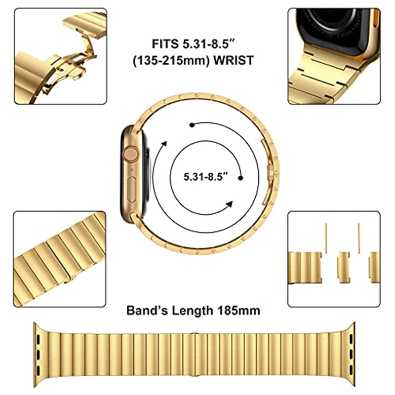 JLT For Apple Watch Series 8 41mm / Series 7 41mm / SE / SE(2022) / Series 6 / 5 / 4 40mm / Series 3 / 2 / 1 38mm Replacement Watch Strap Stainless Steel Buckle Design Watch Band - Gold