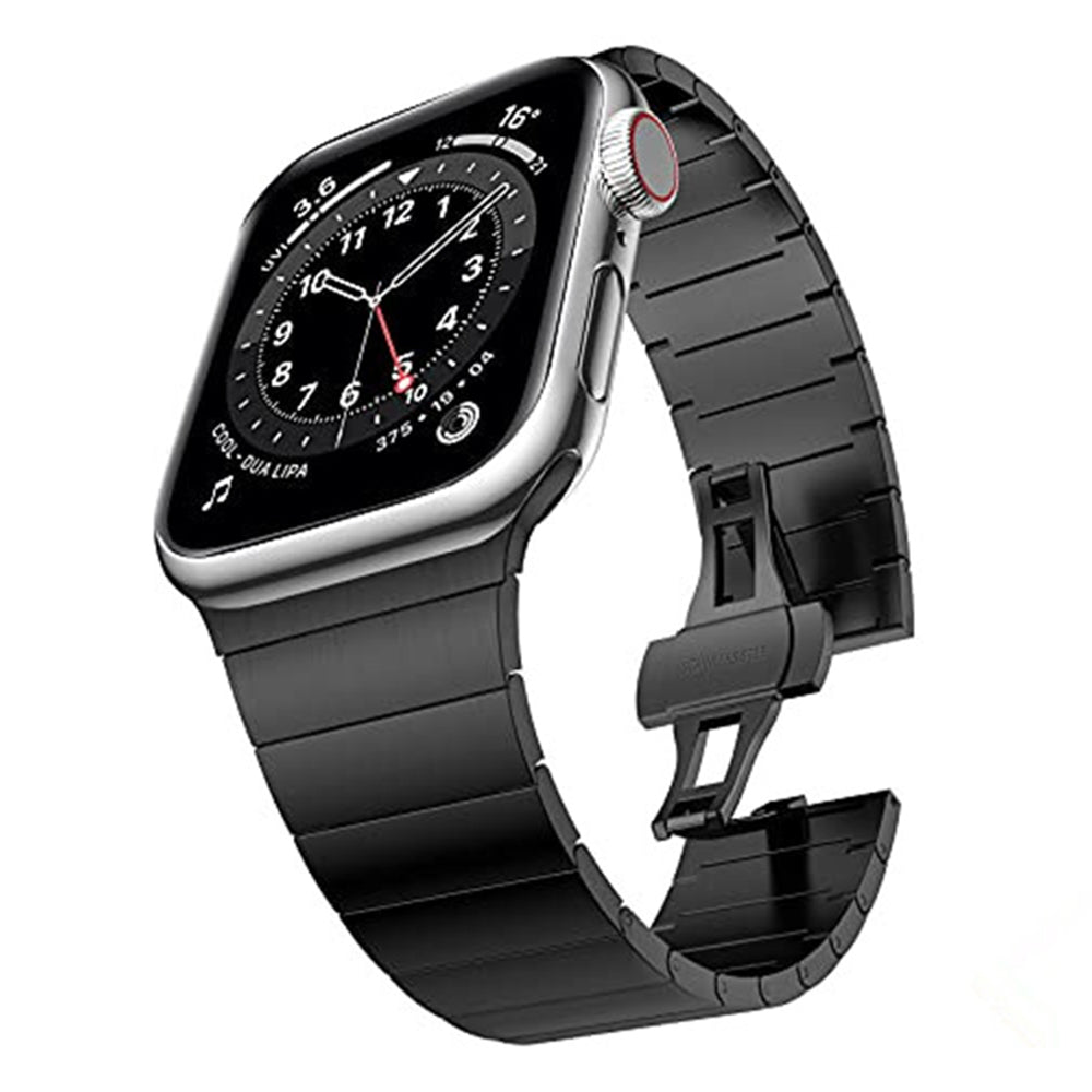 JLT For Apple Watch Ultra 49mm / Series 8 45mm / 7 45mm / SE 44mm / SE (2022) 44mm / Series 6 / 5 / 4 44mm / Series 3 / 2 / 1 42mm Stainless Steel Watch Strap Replacement Wrist Band with Buckle Design - Black