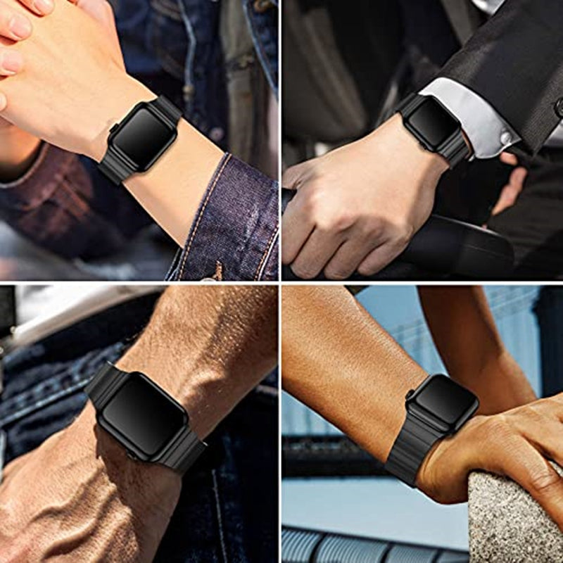 JLT For Apple Watch Ultra 49mm / Series 8 45mm / 7 45mm / SE 44mm / SE (2022) 44mm / Series 6 / 5 / 4 44mm / Series 3 / 2 / 1 42mm Stainless Steel Watch Strap Replacement Wrist Band with Buckle Design - Black