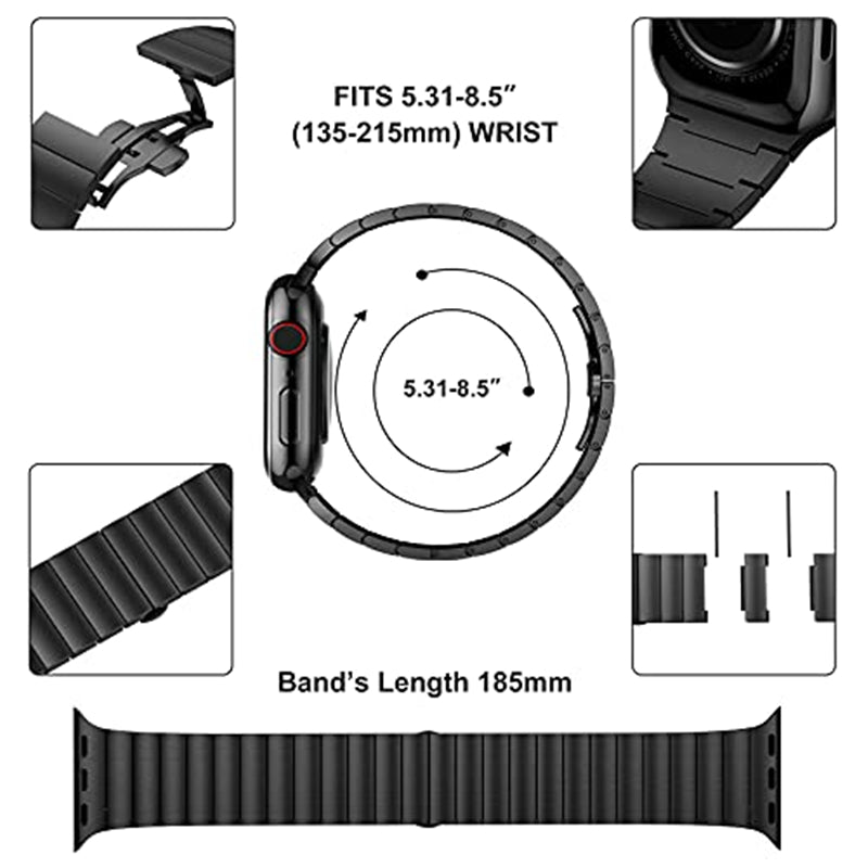 JLT For Apple Watch Ultra 49mm / Series 8 45mm / 7 45mm / SE 44mm / SE (2022) 44mm / Series 6 / 5 / 4 44mm / Series 3 / 2 / 1 42mm Stainless Steel Watch Strap Replacement Wrist Band with Buckle Design - Black