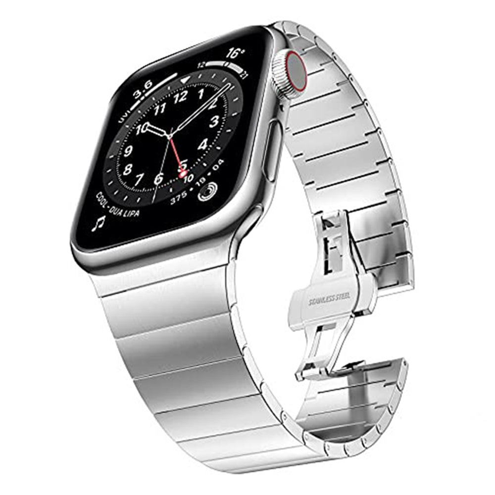 JLT For Apple Watch Ultra 49mm / Series 8 45mm / 7 45mm / SE 44mm / SE (2022) 44mm / Series 6 / 5 / 4 44mm / Series 3 / 2 / 1 42mm Stainless Steel Watch Strap Replacement Wrist Band with Buckle Design - Silver