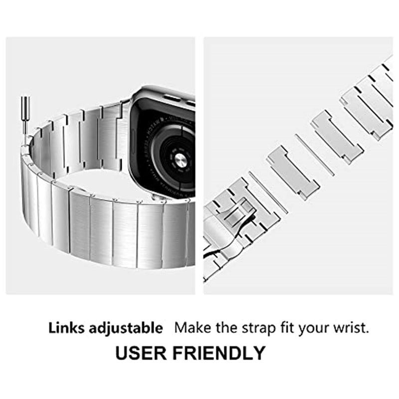 JLT For Apple Watch Ultra 49mm / Series 8 45mm / 7 45mm / SE 44mm / SE (2022) 44mm / Series 6 / 5 / 4 44mm / Series 3 / 2 / 1 42mm Stainless Steel Watch Strap Replacement Wrist Band with Buckle Design - Silver