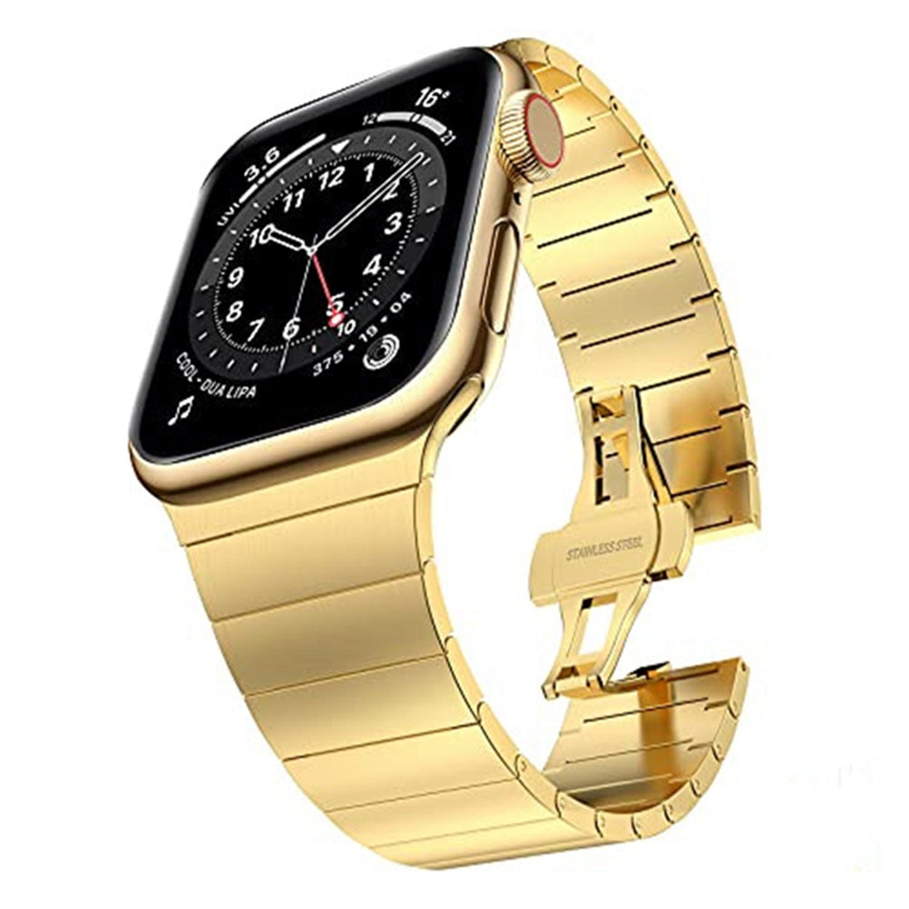 JLT For Apple Watch Ultra 49mm / Series 8 45mm / 7 45mm / SE 44mm / SE (2022) 44mm / Series 6 / 5 / 4 44mm / Series 3 / 2 / 1 42mm Stainless Steel Watch Strap Replacement Wrist Band with Buckle Design - Gold