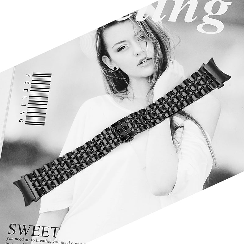 For Samsung Galaxy Watch4 Active 40mm / 44mm / Watch4 Classic 42mm / 46mm Stainless Steel Replacement Band 7 Beads Watch Bracelet Strap - Black