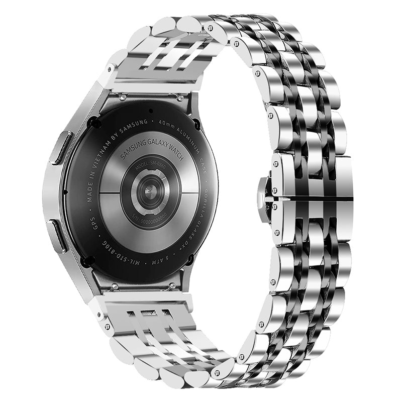 for Samsung Galaxy Watch4 Active 40mm / 44mm / Watch4 Classic 42mm / 46mm Stainless Steel Replacement Band 7 Beads Watch Bracelet Strap - Silver / Black