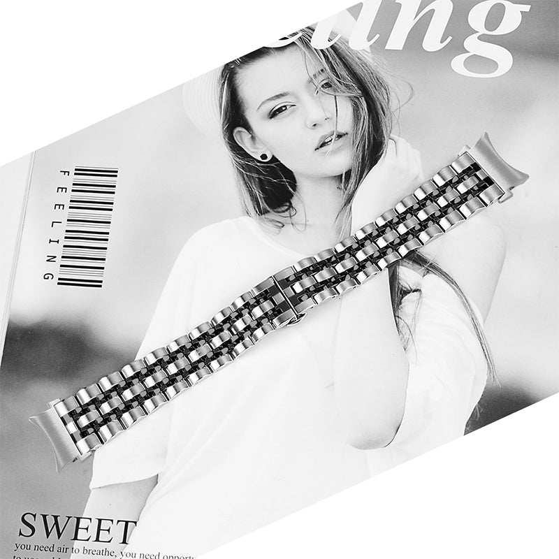 for Samsung Galaxy Watch4 Active 40mm / 44mm / Watch4 Classic 42mm / 46mm Stainless Steel Replacement Band 7 Beads Watch Bracelet Strap - Silver / Black