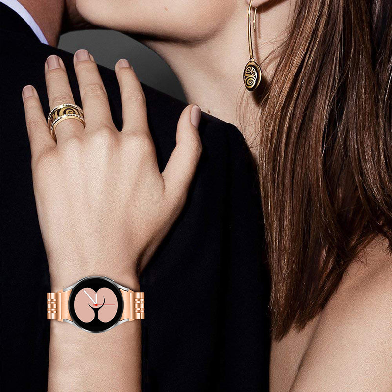 For Samsung Galaxy Watch4 Active 40mm / 44mm / Watch4 Classic 42mm / 46mm Stainless Steel Replacement Band 7 Beads Watch Bracelet Strap - Rose Gold