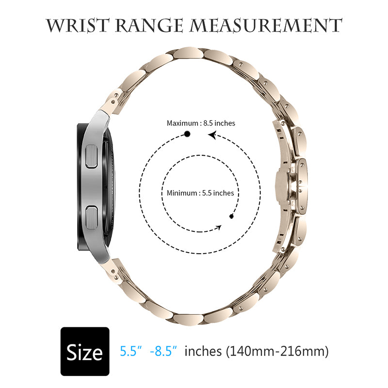 for Samsung Galaxy Watch4 Active 40mm / 44mm / Watch4 Classic 42mm / 46mm Stainless Steel Replacement Band 7 Beads Watch Bracelet Strap - Champagne Gold