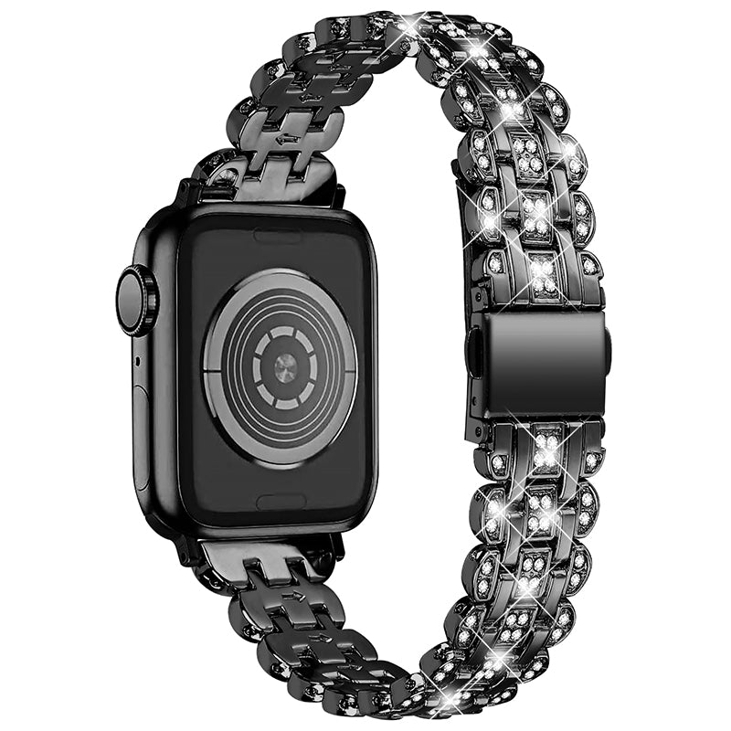 For Apple Watch Series 1 / 2 / 3 38mm Rhinestone Decor Stainless Steel Smart Watch Band with Hollow-out PC Watch Case - Black