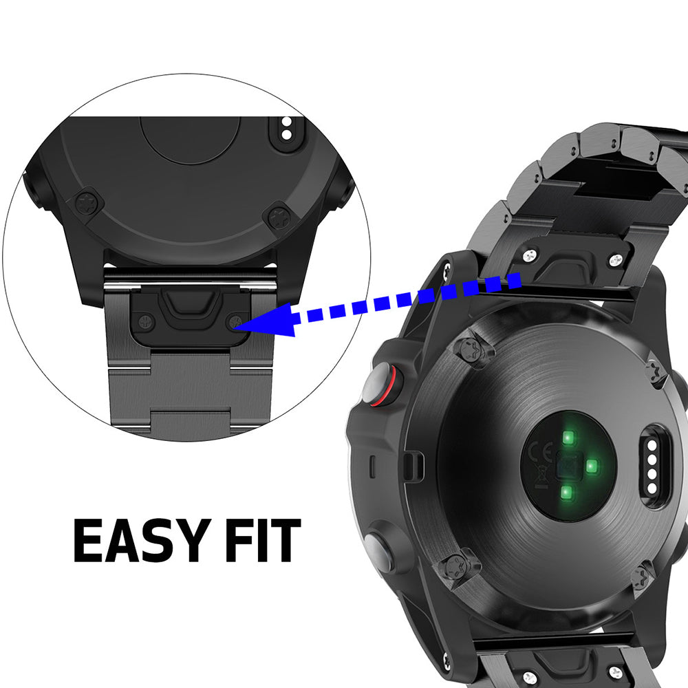 For Garmin Descent G1 / Fenix 7 / 6 Pro / 5 Plus Titanium Steel 3 Beads Smart Watch Band 22mm Universal Quick Release Replacement Strap - Black