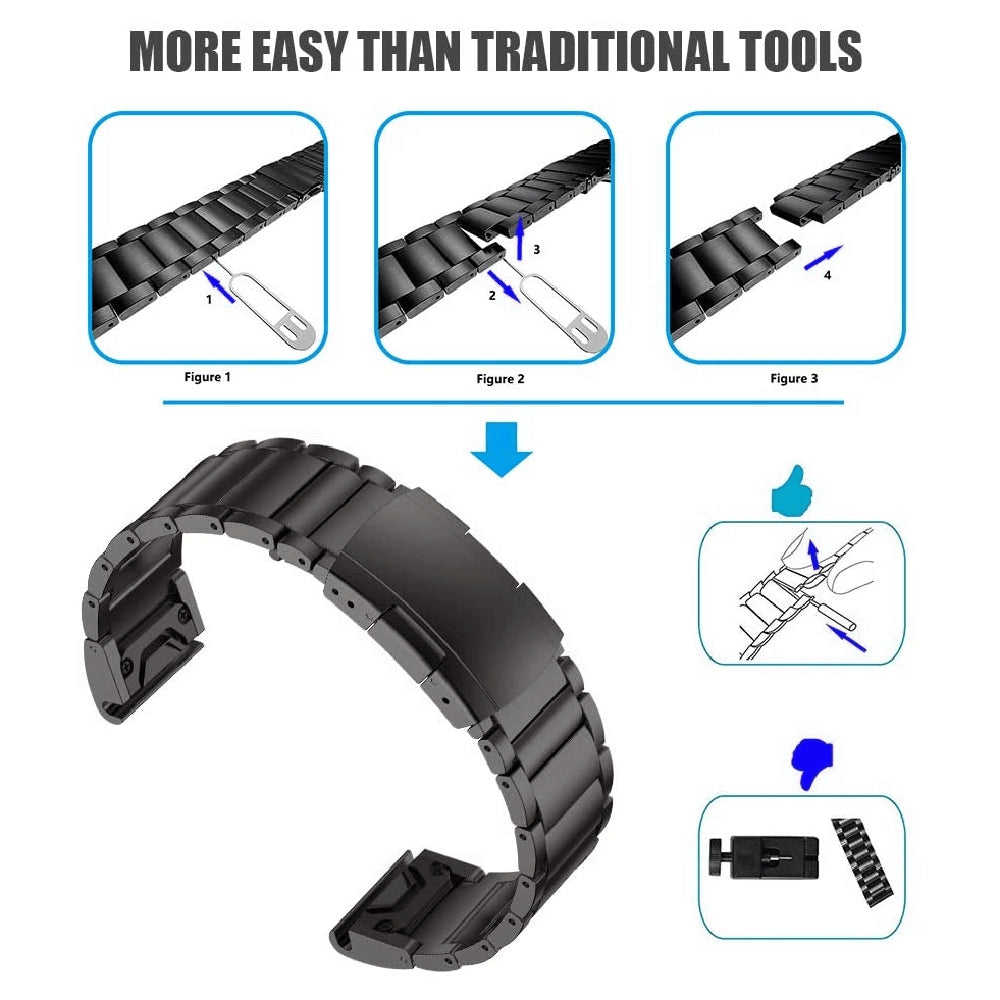 For Garmin Descent G1 / Fenix 7 / 6 Pro / 5 Plus Titanium Steel 3 Beads Smart Watch Band 22mm Universal Quick Release Replacement Strap - Silver