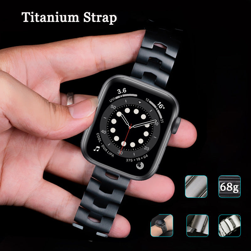 for Apple Watch Ultra 49mm / Series 8 45mm / 7 45mm / Series / 4 / 5 / 6 / SE 44mm / SE (2022) 44mm / Series 3 / 2 / 1 42mm Titanium Steel Anti-wear Replacement Watch Band Wrist Strap - Black